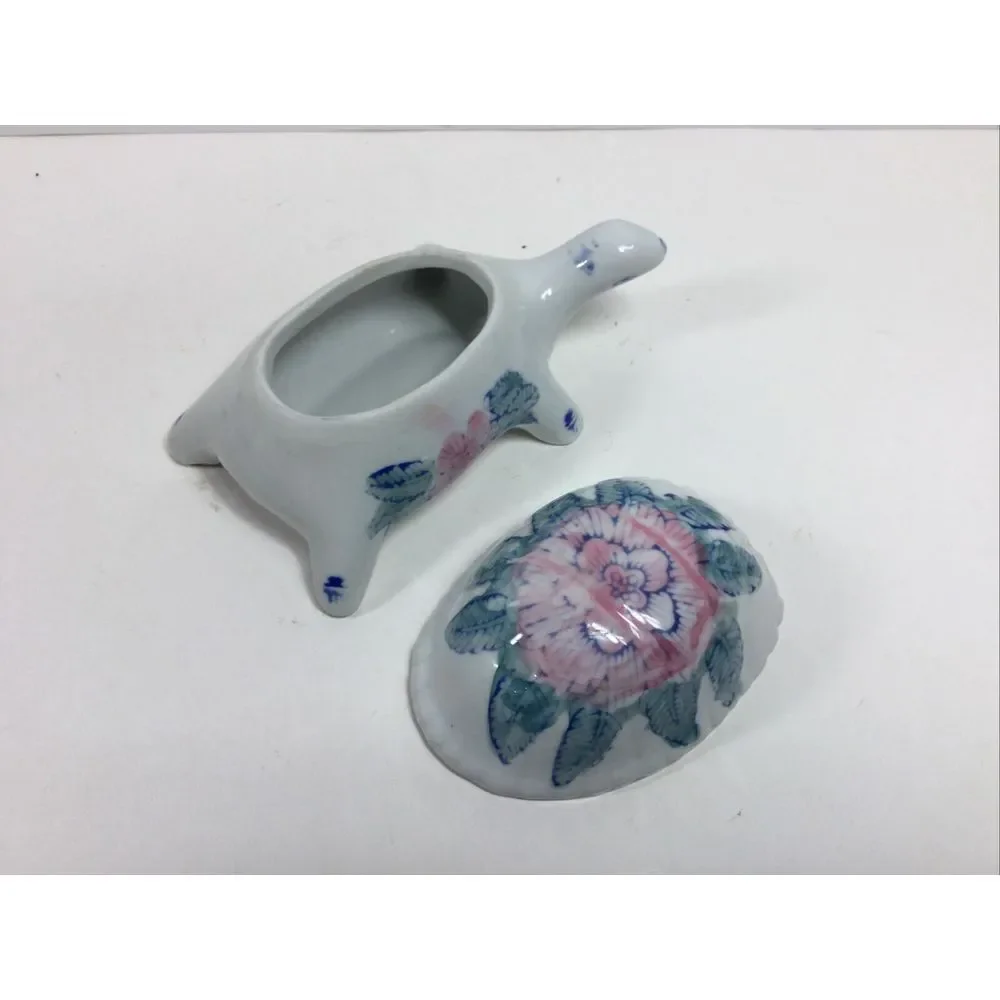 Vintage‎ Porcelain Turtle Trinket Box Tortoise Figurine Ring Jewlery Holder